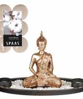 Boeddha beeld voor binnen 33 cm met 12x geurkaarsen cotton blossom 10292471